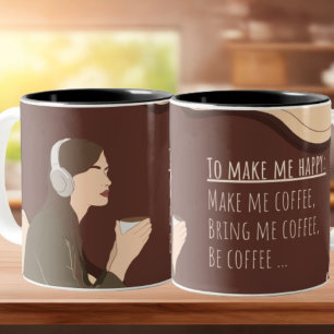 Brown and Cream Aesthetic Girl Coffee Wraparound Two-Tone Coffee Mug