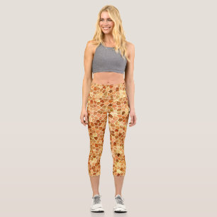 Brown and Cream Cobbled Patchwork Terrazo Pattern Capri Leggings