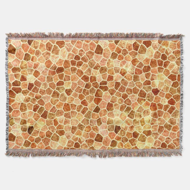 Brown and Cream Cobbled Patchwork Terrazo Pattern Throw Blanket (Front)