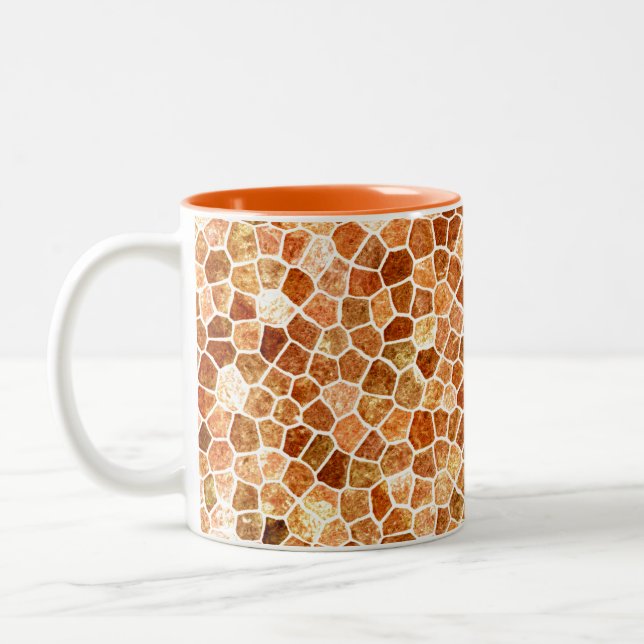 Brown and Cream Cobbled Patchwork Terrazo Pattern. Two-Tone Coffee Mug (Left)