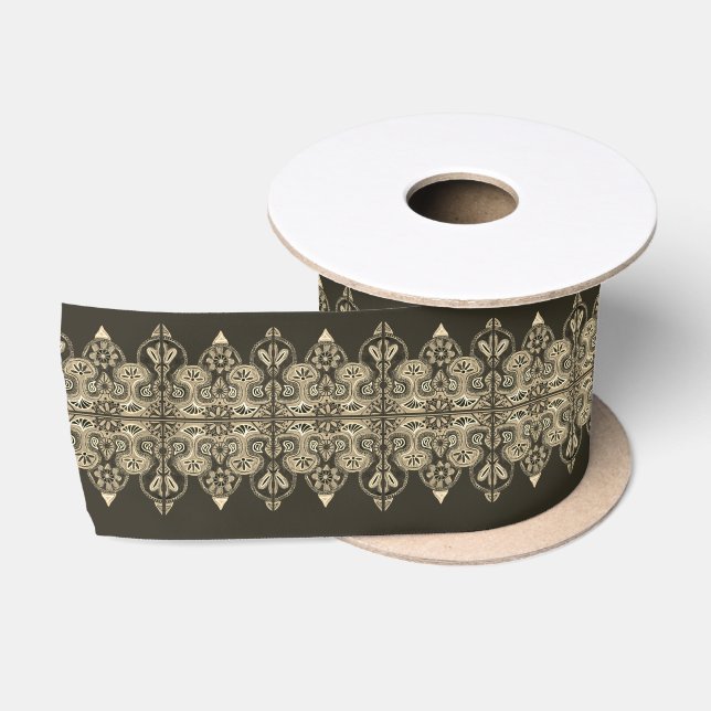  Brown and Cream Ethnic pattern Satin Ribbon (Spool)