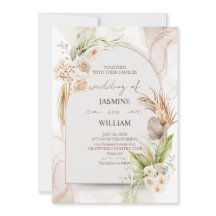 Brown And Cream Floral Wedding Invitation