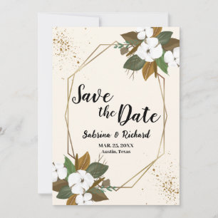 Brown And Cream Floral Wedding Save The Date Invitation