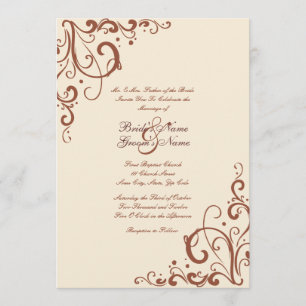 Brown and Cream Flourish Wedding Invitation