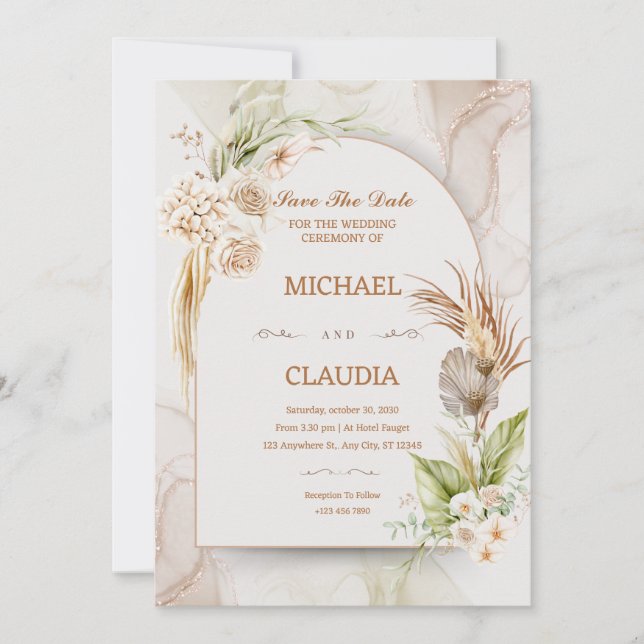 Brown And Cream Flower Wedding Invitation (Front)