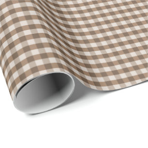 Brown and Cream Gingham Chequered Pattern Gift Wra Wrapping Paper
