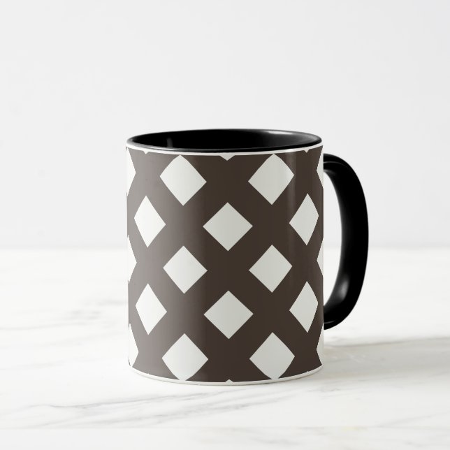 Brown and Cream Gingham Pattern Mug (Front Right)