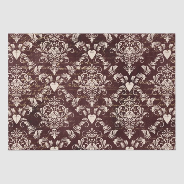 Brown and Cream Gothic Damask pattern Tissue Paper (Front)