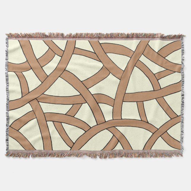 Brown and Cream Hand Drawn Fantasy Pattern Throw Blanket (Front)