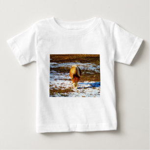 Brown and cream miniature horse in the snow. baby T-Shirt