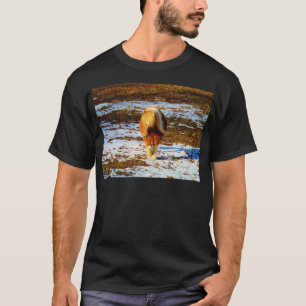 Brown and cream miniature horse in the snow. T-Shirt