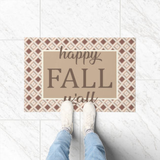 Brown and Cream Plaid Happy Fall Y'all Welcome Doormat