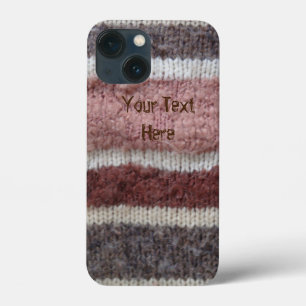 brown and cream retro knitted stripes fun iPhone 13 mini case
