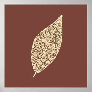 Brown and Cream Skeleton Leaf line art Poster