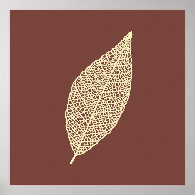 Brown and Cream Skeleton Leaf line art  Poster (Front)