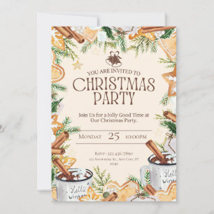 Brown and Cream Watercolor Christmas Party Invitation