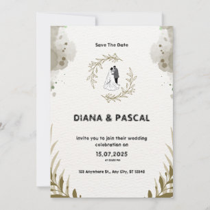 Brown and Cream Watercolor Wedding Invitation