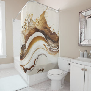 Brown and Gold Abstract Alcohol Ink (10) Shower Curtain