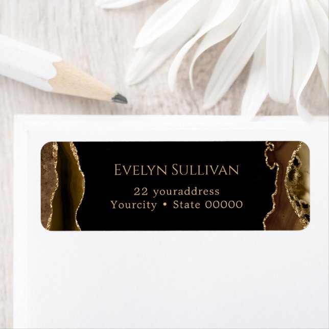 Brown and gold agate return address label (Insitu)