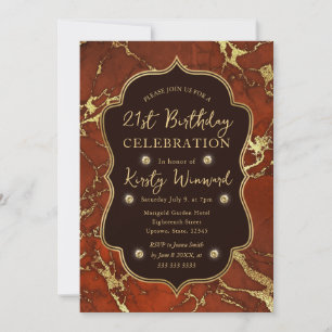 Brown and Gold Autumn Fall Marble 21st Birthday Invitation