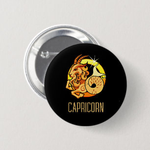 Brown and gold Capricorn zodiac sign black 6 Cm Round Badge