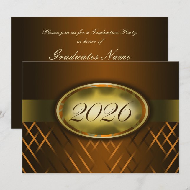 Brown and Gold Class of 2026 Party Invitation (Front/Back)