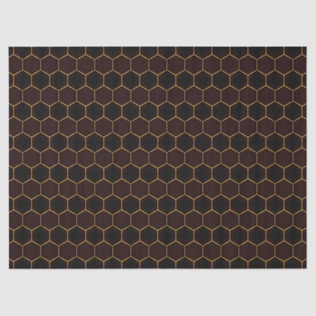 Brown and Gold Classy Geometric Honeycomb Pattern Tissue Paper (Front)