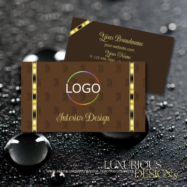 Brown and Gold Decor with Logo Patterned Letters Business Card (Creator Uploaded)