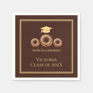 Brown and Gold Doughnuts and Degrees Grad Party Napkin