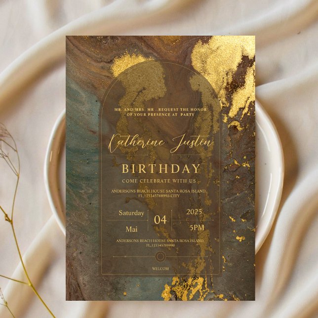 Brown and Gold Elegant Luxury Chic marble party Invitation (Creator Uploaded)