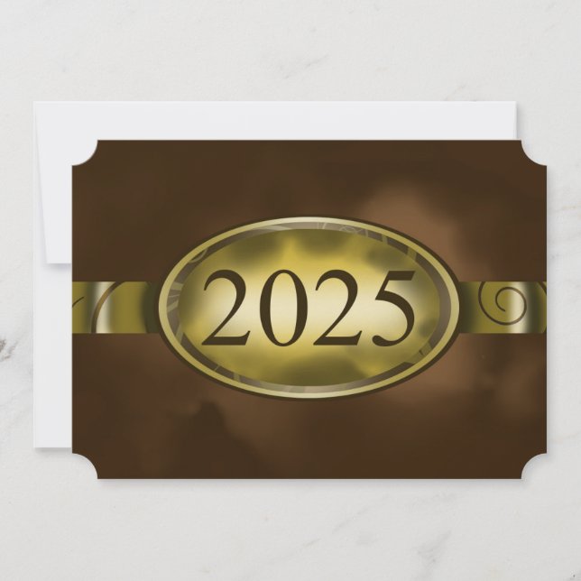 Brown and Gold Floral Button 2025 Card (Front)