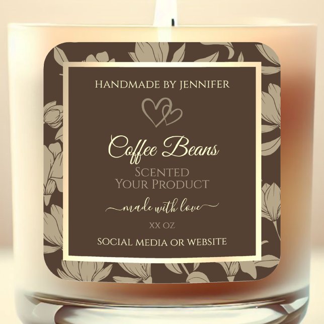 Brown and Gold Floral Product Labels with Hearts (Creator Uploaded)