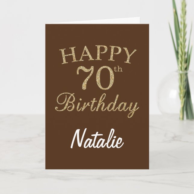 Brown and Gold Glitter 70th Birthday Card (Front)