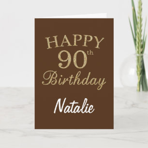 Brown and Gold Glitter 90th Birthday Card