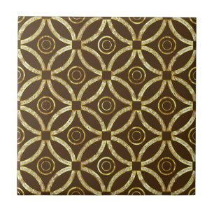 Brown And Gold Glitter Geometric Pattern Ceramic Tile