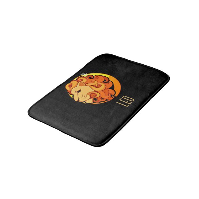 Brown and gold Leo zodiac sign black Bath Mat (Angled)