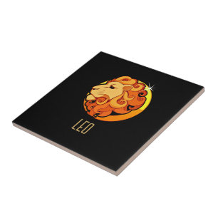 Brown and gold Leo zodiac sign black Ceramic Tile