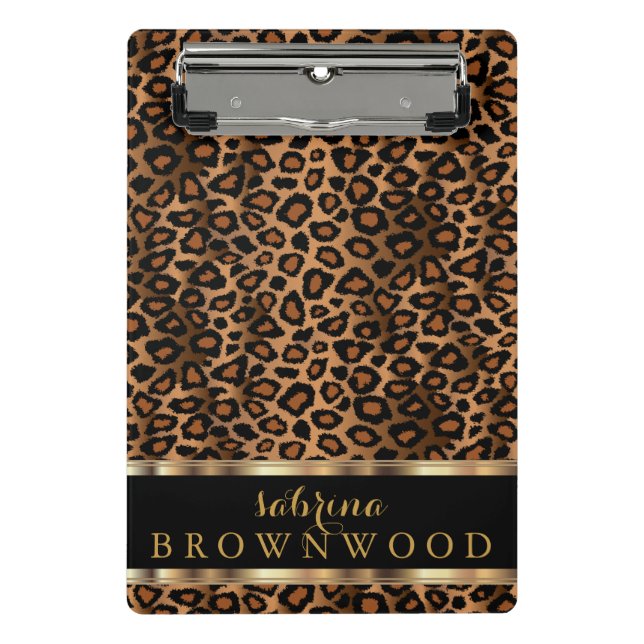 Brown and Gold Leopard Skin Pattern Mini Clipboard (Front)