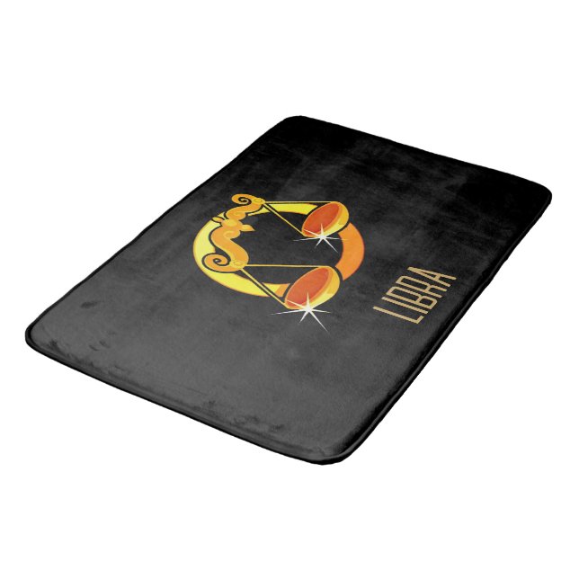 Brown and gold Libra zodiac sign black Bath Mat (Angled)