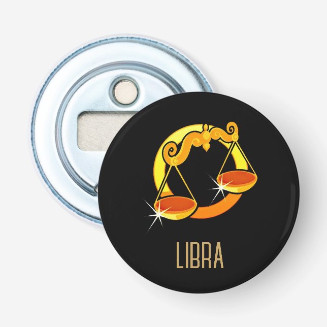 Brown and gold Libra zodiac sign black Bottle Opener (Front)