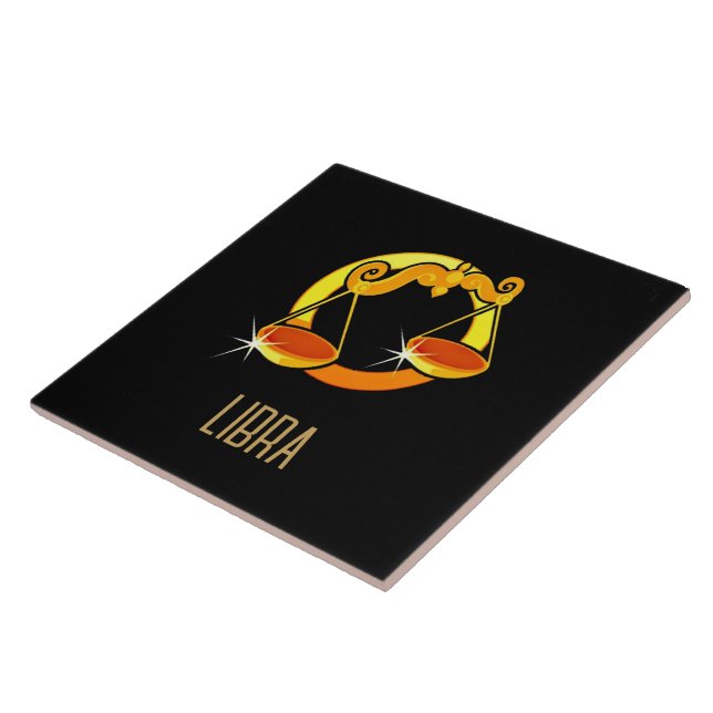 Brown and gold Libra zodiac sign black Ceramic Tile (Side)