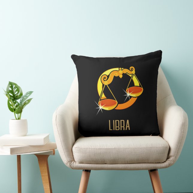 Brown and gold Libra zodiac sign black Cushion (Chair)