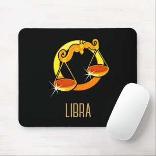 Brown and gold Libra zodiac sign black Mouse Pad
