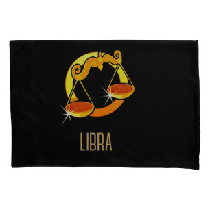 Brown and gold Libra zodiac sign black Pillowcase