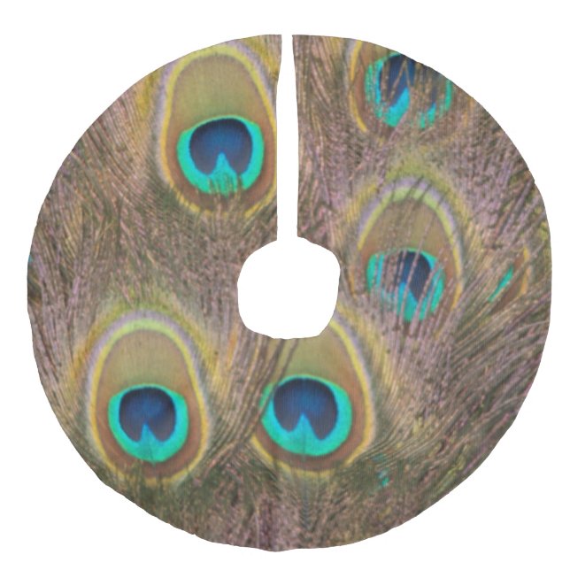 Brown and Gold Peacock Faux Linen Tree Skirt (Front)