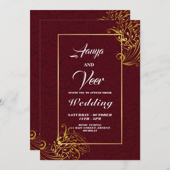 BROWN and Gold Peacock Indian Wedding Invitation (Front/Back)