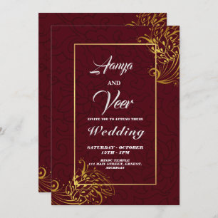 BROWN and Gold Peacock Indian Wedding Invitation