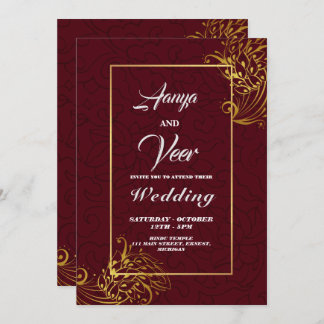 BROWN and Gold Peacock Indian Wedding Invitation