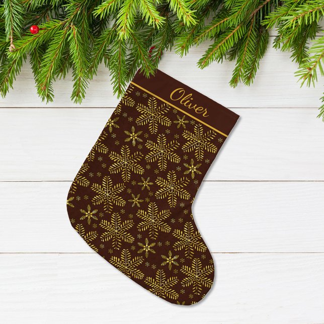 Brown and Gold Personalised Large Christmas Stocking (Creator Uploaded)