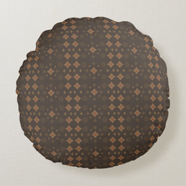 Brown and Gold Retro Vibes Round Cushion (Front)